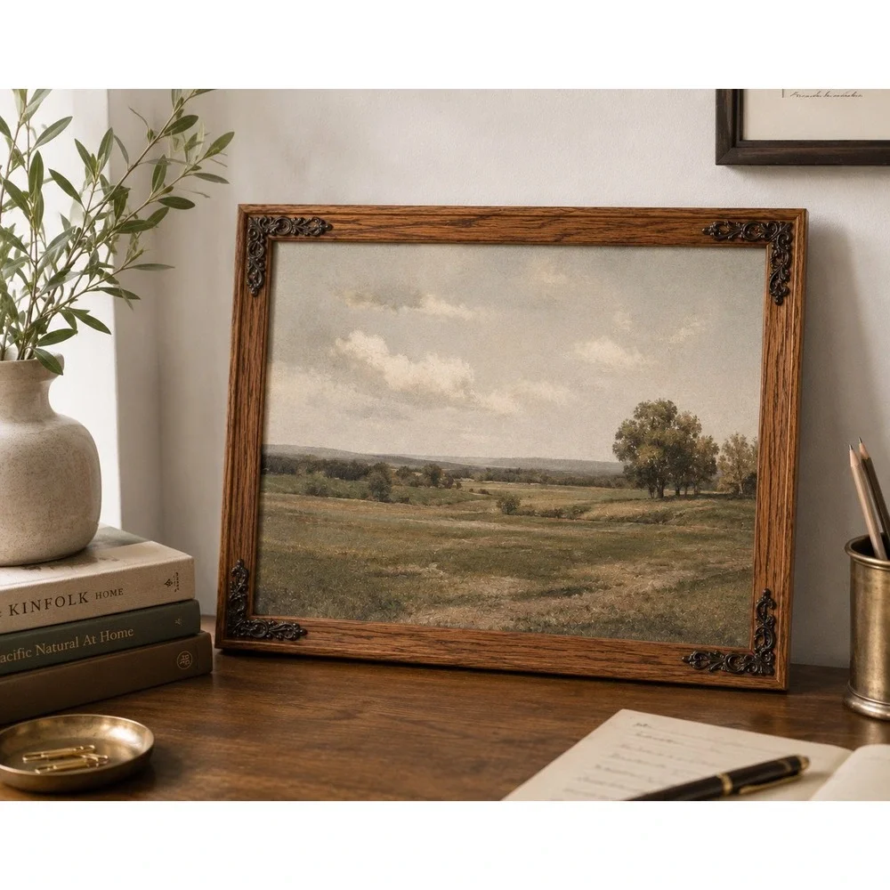 Vintage Oak Wood Picture Frame Ornate Scroll Corner Detail 12x15 Landscape